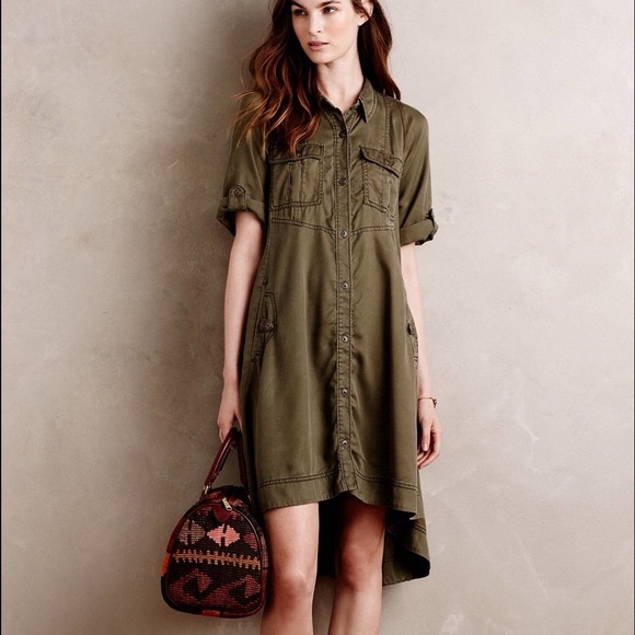 Anthropologie Holding Horses Olive Green Military Swing Dress 0 Petite - Picture 1 of 6